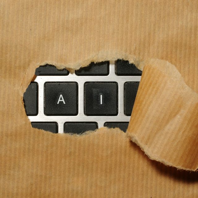 piece of paper covering keyboard with the letters A and I showing